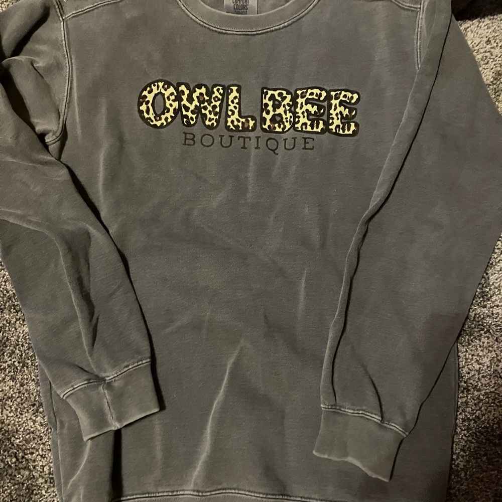 Comfort Colors Charcoal Sweatshirt with Leopard Print